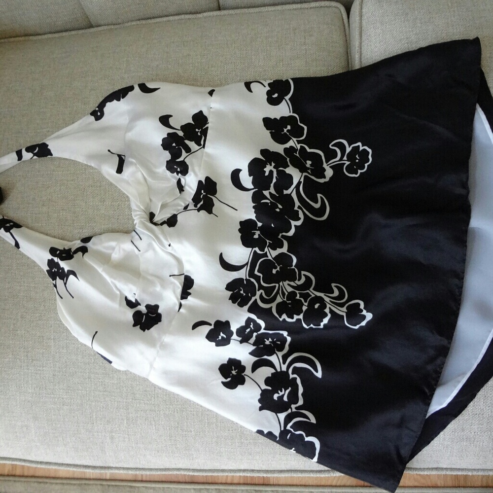 Black and white floral halter top